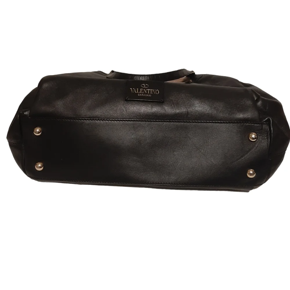 VALENTINO GARAVANI Black Leather Aphrodite Bow Tote w/Belted Tan Leather Bow